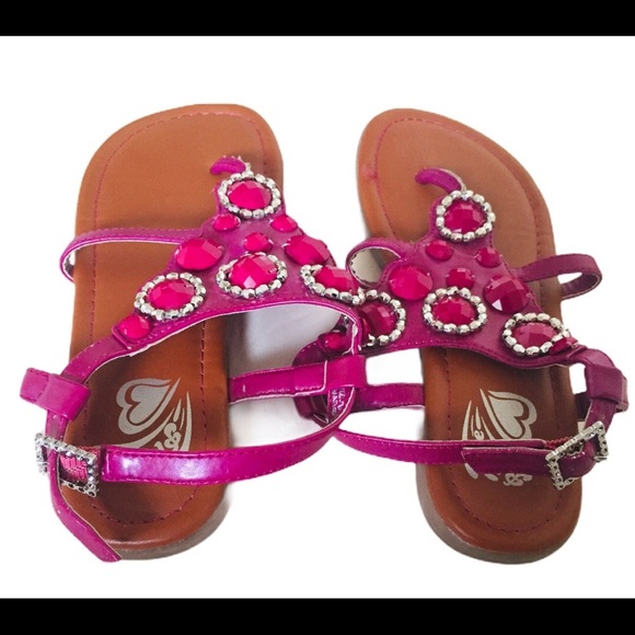 THE CHILDREN’S PLACE Toepost Sandals With Jewel Detail Hot Pink Girl Size 13 - Picture 9 of 12